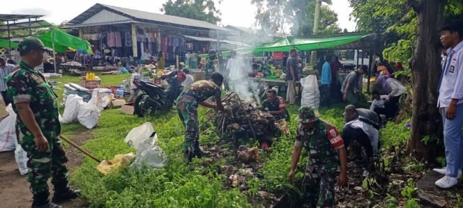 
					Koramil 05/Pekat Gelar Karya Bakti Bersihkan Pasar Sambut Hari Juang Kartika TNI AD 2024