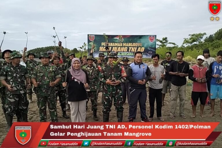 Sambut Hari Juang TNI AD, Personel Kodim 1402/Polman Gelar Penghijauan Tanam Mangrove