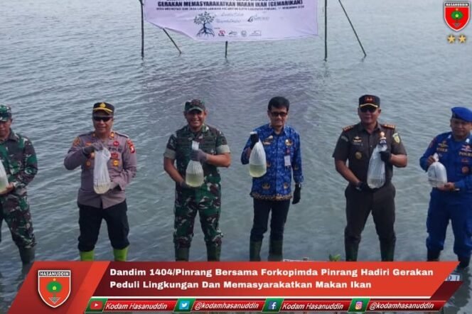 
					Dandim 1404/Pinrang Bersama Forkopimda Pinrang Hadiri Gerakan Peduli Lingkungan Dan Memasyarakatkan Makan Ikan