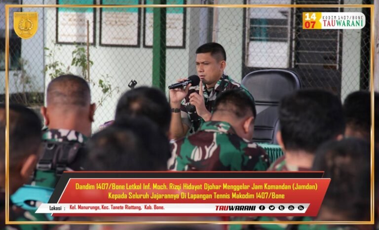 Dandim 1407/Bone Letkol Inf. Moch. Rizqi Hidayat Djohar Gelar Jam Komandan di Lapangan Tennis Makodim