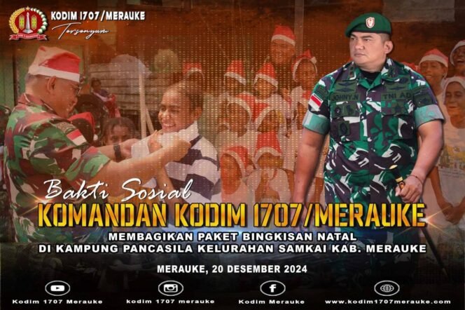 
					DANDIM 1707/MERAUKE BAGIKAN BINGKISAN NATAL DI KAMPUNG PANCASILA