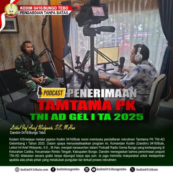 
					Pendaftaran Tamtama PK TNI-AD 2025 Dibuka: Dandim 0416/Bute Tegaskan Rekrutmen Gratis Tanpa Pungutan