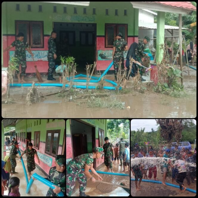 
					Pasca banjir personil kodim 1614/Dompu bantu bersihkan sampah