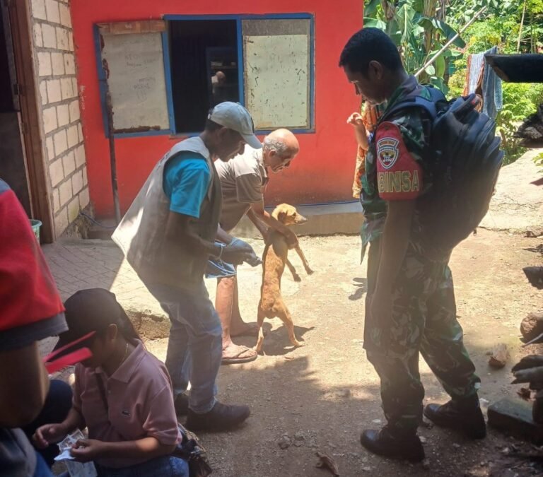 Babinsa dan Dinas Peternakan Laksanakan Vaksinasi Rabies di Kel. Bakunase