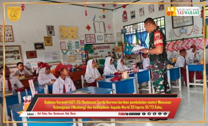 
					Babinsa Koramil 1407-20/Bontocani Berikan Pembekalan Wawasan Kebangsaan kepada Murid SD Inpres 10/73 Kahu