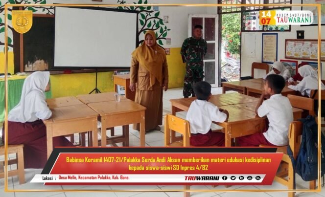 
					Babinsa Koramil 1407-21/Palakka Berikan Edukasi Kedisiplinan kepada Siswa SD