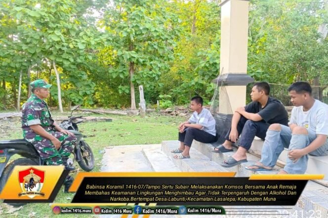 
					Babinsa Koramil 1416-07/Tampo Ajak Remaja Desa Labunti Jaga Keamanan Lingkungan dan Jauhi Narkoba