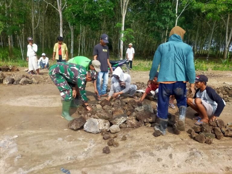 Babinsa Koramil 426-02 Menggala Terjun Langsung Bantu Masyarakat Penimbunan Jalan Berlubang