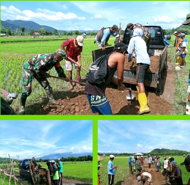 
					Babinsa Rade Bersama Warga dan Pemdes Gelar Kerja Bakti Perbaiki Jalan Tani