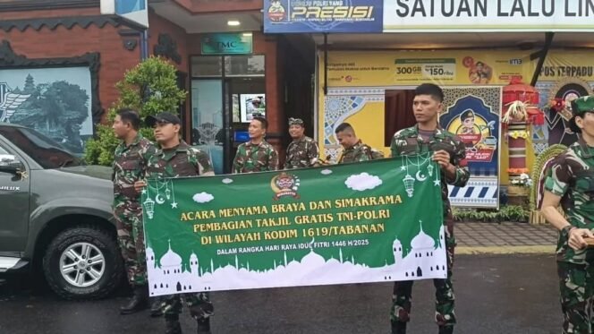 
					Sinergitas TNI – POLRI di Wilayah Kodim Tabanan Bagikan Takjil Menyambut Idul Fitri 1446 H