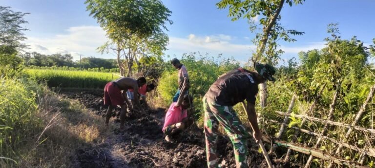 Bersama Warga Satgas TMMD Kodim 1601/Sumba Timur Gotong Royong Penggalian Jalur Pipanisasi