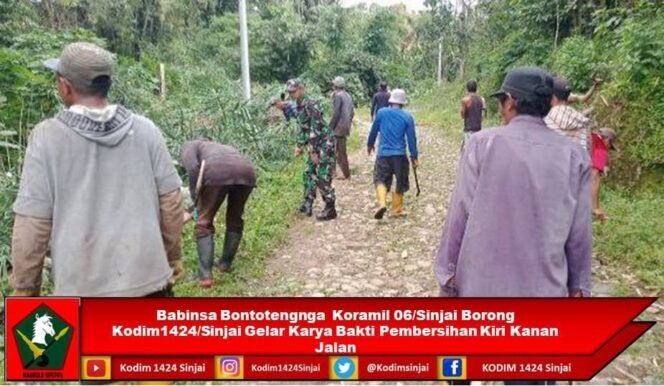 
					Babinsa Bontotengnga Gelar Karya Bakti Pembersihan Jalan Bersama Warga