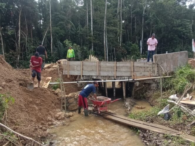 
					Perkokoh Konstruksi Jembatan, Satgas TMMD ke-124 Buat Sayap Jembatan Morengke