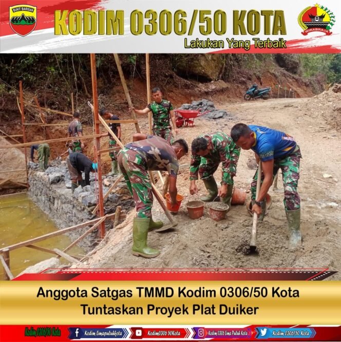
					Anggota Satgas TMMD Kodim 0306/50 Kota Tuntaskan Proyek Plat Duiker