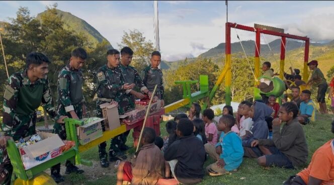 
					Kegiatan Berbagi Kasih Satgas Yonif 614/RJP: Snack Gratis untuk Anak-anak Papua