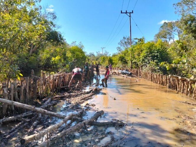 
Genangan Air Tak Halangi Satgas TMMD Kodim 1012/Buntok Selesaikan Pembangunan Jalan Desa Talio