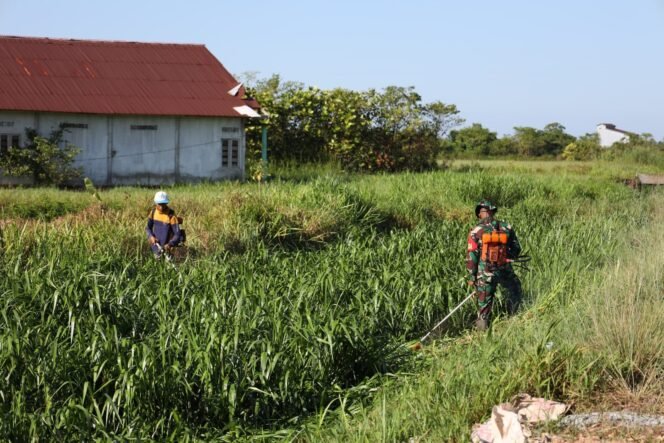 
Babinsa Kodim 1201/Mempawah Bantu Warga Sungai Purun Kecil Memotong Rumput di Lokasi TMMD Reguler ke-124