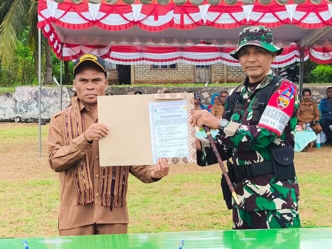 
Bupati Flotim Tandatangani Naskah Serah Terima TMMD Ke-124 Bersama Dansatgas Kodim 1624, Tanda Dimulainya Pembangunan Desa