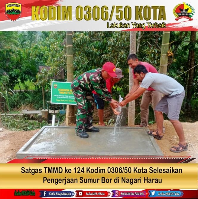 
Satgas TMMD ke 124 Kodim 0306/50 Kota Selesaikan Pengerjaan Sumur Bor di Nagari Harau