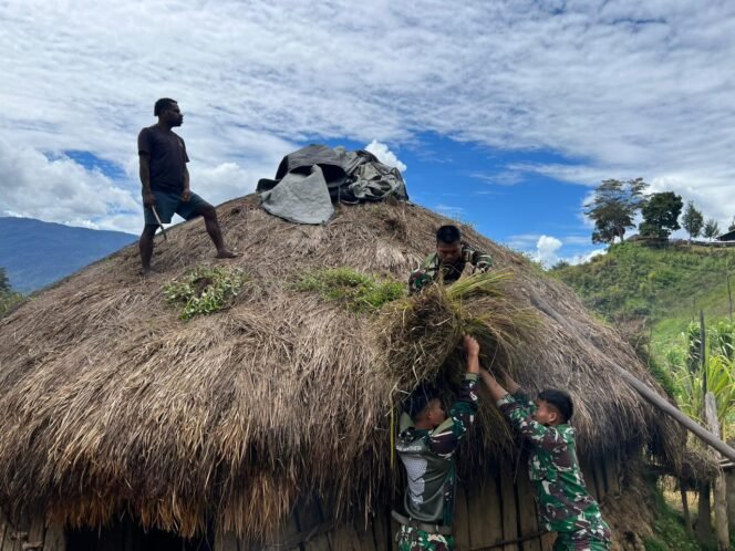 
					TNI AD Peduli Masyarakat: Satgas Yonif 614/RJP Perbaiki Honai di Papua Pegunungan