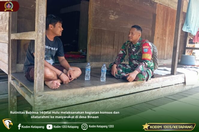 
					Rutinitas Babinsa 14/Jelai Hulu melaksanakan kegiatan komsos dan silaturahmi ke masyarakat di desa Binaan