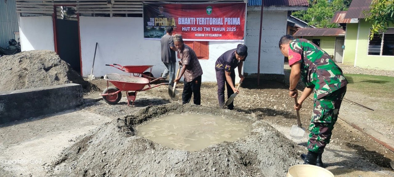 Sambut HUT TNI ke-80, Kodim 0110/Abdya Lakukan Semenisasi Dayah Nur Nyak Dah
