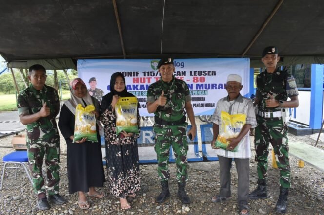 
					HUT TNI ke-80, Yonif 115/ML Gelar Gerakan Pangan Murah di Wilayah Mako