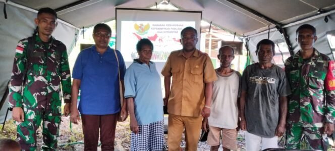 
					Satgas TMMD ke-126 Kodim 1711/BVD Gandeng Kesbangpol Boven Digoel Gelar Penyuluhan Wawasan Kebangsaan di Waropko