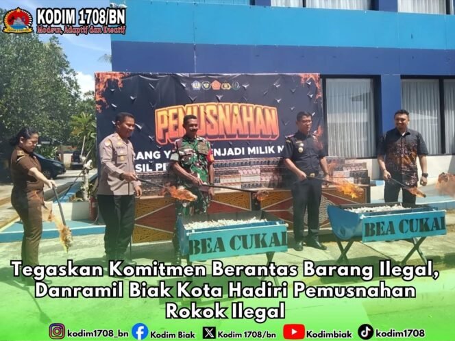 
					Tegaskan Komitmen Berantas Barang Ilegal, Danramil Biak Kota Hadiri Pemusnahan Rokok Ilegal