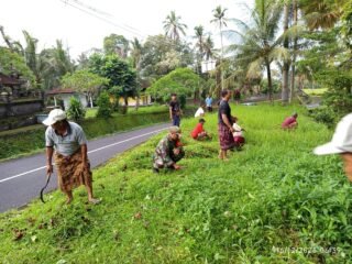 Wujud Kebersamaan TNI dan Masyarakat, Babinsa Jegu Gotong Royong di Pura Desa Jegu