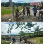 Singsingkan Lengan Baju Babinsa Koramil 07/Johan Pahlawan Bantu Warga Membuat Talud Jalan