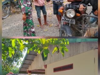 Komsos dengan Pekerja Bangunan, Babinsa Koramil 02/Woyla Ingatkan Keselamatan Kerja