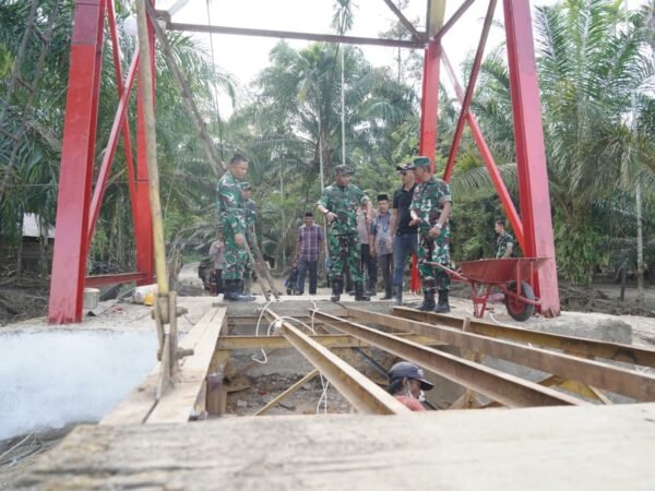 Danrem 012/TU Tinjau Progres Pembangunan Jembatan Gantung di Sungai Mas