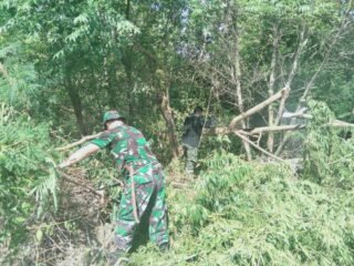 Karya Bhakti Babinsa Koramil 1612-03/Borong, Jalan Cepiwatu Kini Lebih Bersih dan Nyaman Dilalui