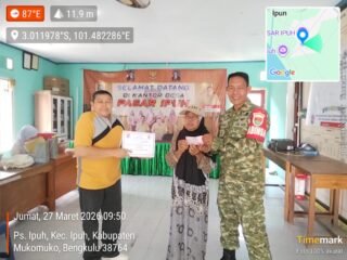 Kodim 0428/MukoMuko,Hadiri Penyaluran Pembagian BLT-DD Periode Bulan Januari s/d Maret 2026 Desa Pasar Ipuh